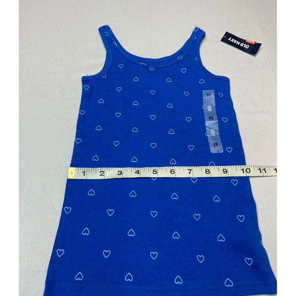 Old Navy Girls Blue Heart Print Tank Top XS 5 Super Stretch Sleeveless Shirt NWT